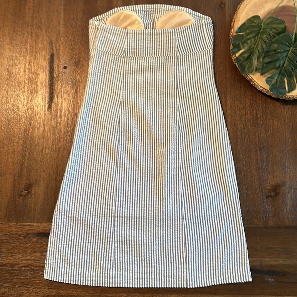 Tailor New York striped mini strapless dress with side slit - Picture 3 of 7